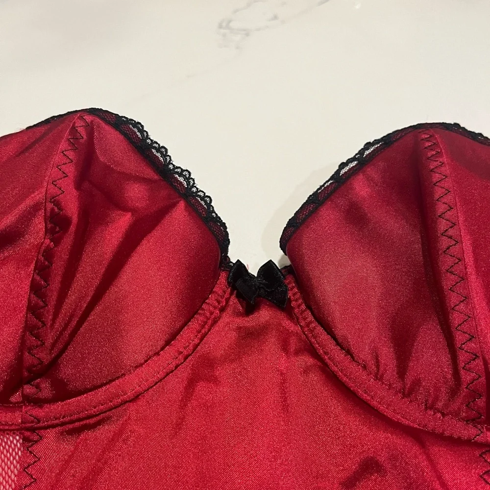 Frederick's of Hollywood Corset Garter Straps Size Small Elegant Red Sexy Sheer - Picture 8 of 14